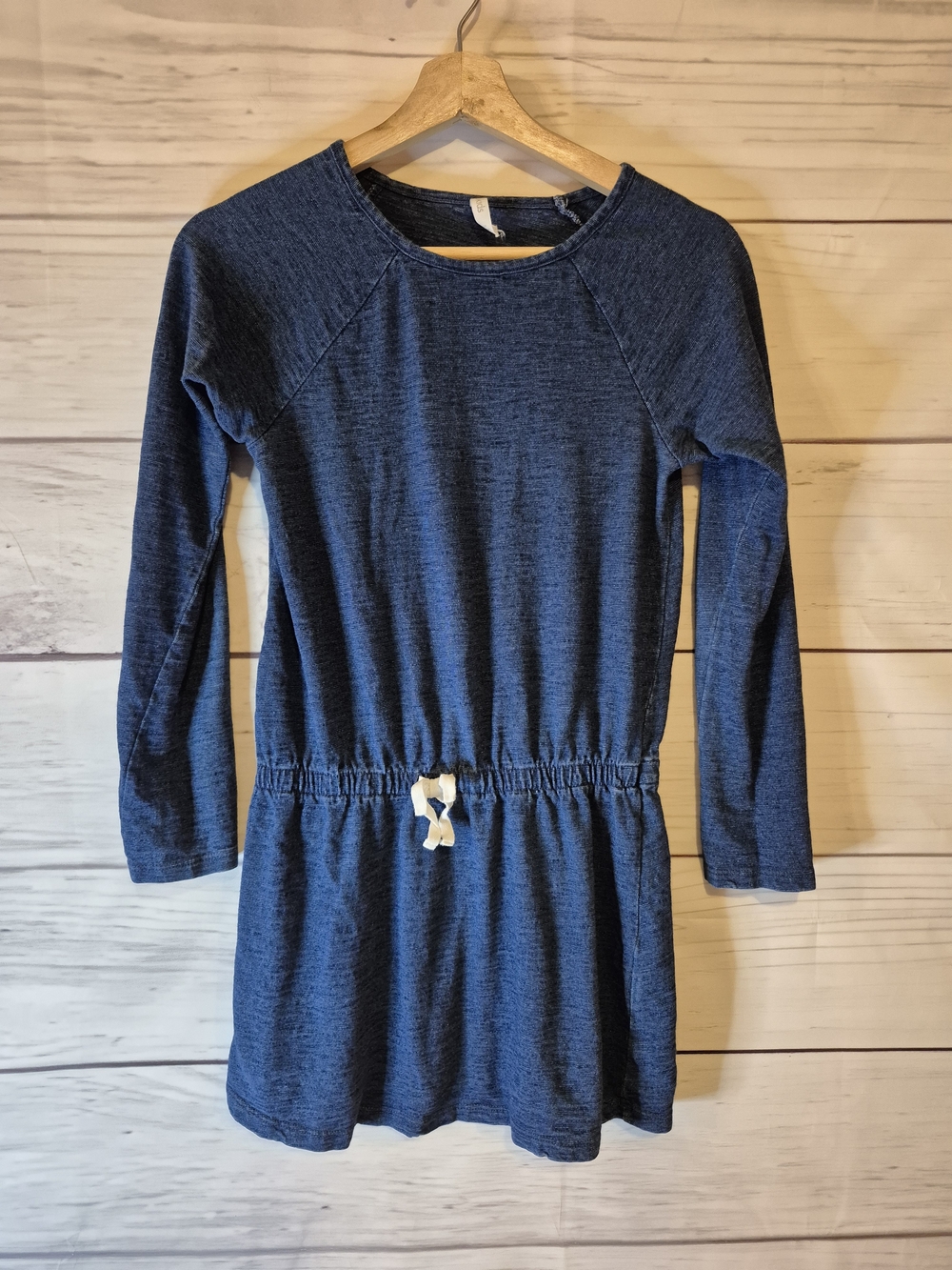 Girls' Navy Blue Long-Sleeve Drawstring Waist Dress